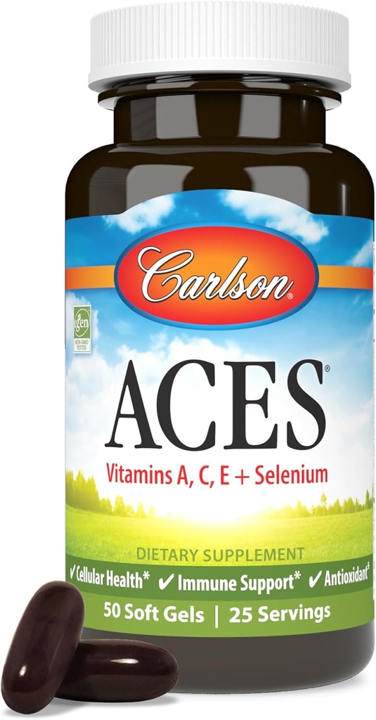 Carlson - ACES, Vitamines A, C, E + Sélénium, Santé cellulaire et immunitaire, Antioxydant, 50 Softgels