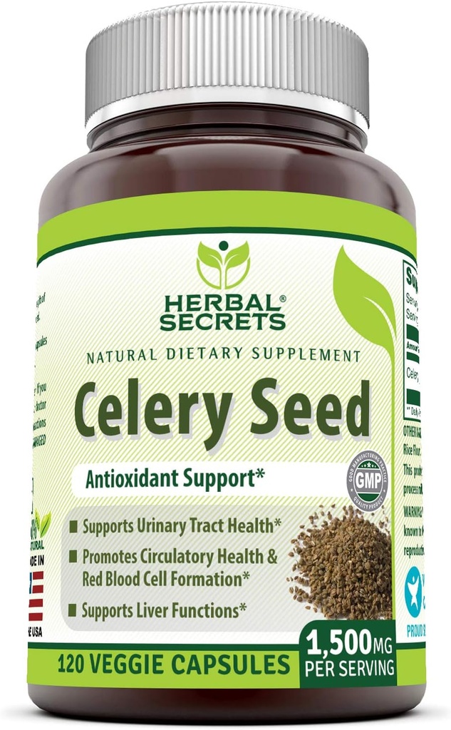 Herbal Secrets Celery Seed Extract Supplement | 1500 Mg | 120 Veggie Capsules | Non-GMO | Gluten-Free | Made in USA