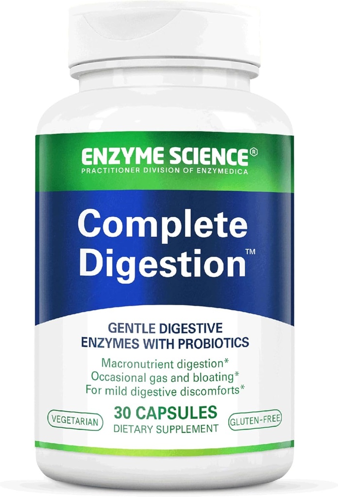 Enzyme Science Complete Digestion - enzymes digestives pour les femmes et pour les hommes avec des probiotiques - 3-en1 Gut Health Support for Digestion - Digestion – Enzimas digestivas y probioticos - 30 Capsules