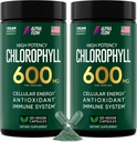 Alpha Flow [2 Pack] Capsules de chlorophylle 600mg - Supplément de chlorophylle pour l'énergie et la peau - Déodorant interne pour les femmes et les hommes - Alternative aux gouttes liquides - 240 pilules véganes
