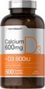 Supplément calcium Horbäach avec vitamine D3-600 mg-500 Caplets enduits pour femmes et hommes