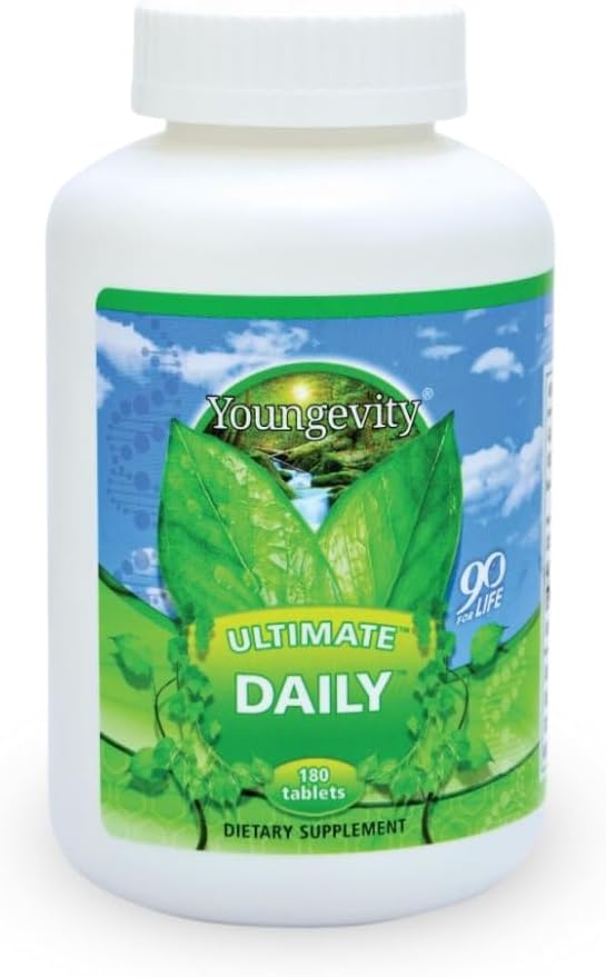 Youngevity Ultimate Daily Mega Multivitamine - 20+ Vitamines et minéraux avec CoQ10 - Vitamines A, C, D, E, Zinc, Folate, Sélénium, Calcium, Chrome et plus - Absorption élevée -180 comprimés (paquet de 1)
