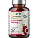 biophix D-Mannose USDA Organic 1500 mg 200 Veggie Caps - Soutient un système urinaire à la peau saine, non-OGM, végan-friendly