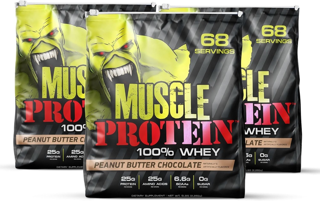 COLOSSAL LABS Muscle Whey Protein Flavored Protein Powder, 25,000mg Amino Acids/Serving, Cold Filtered(Packaging May Vary) (15 Pound (Pack of 3), Peanut Butter)