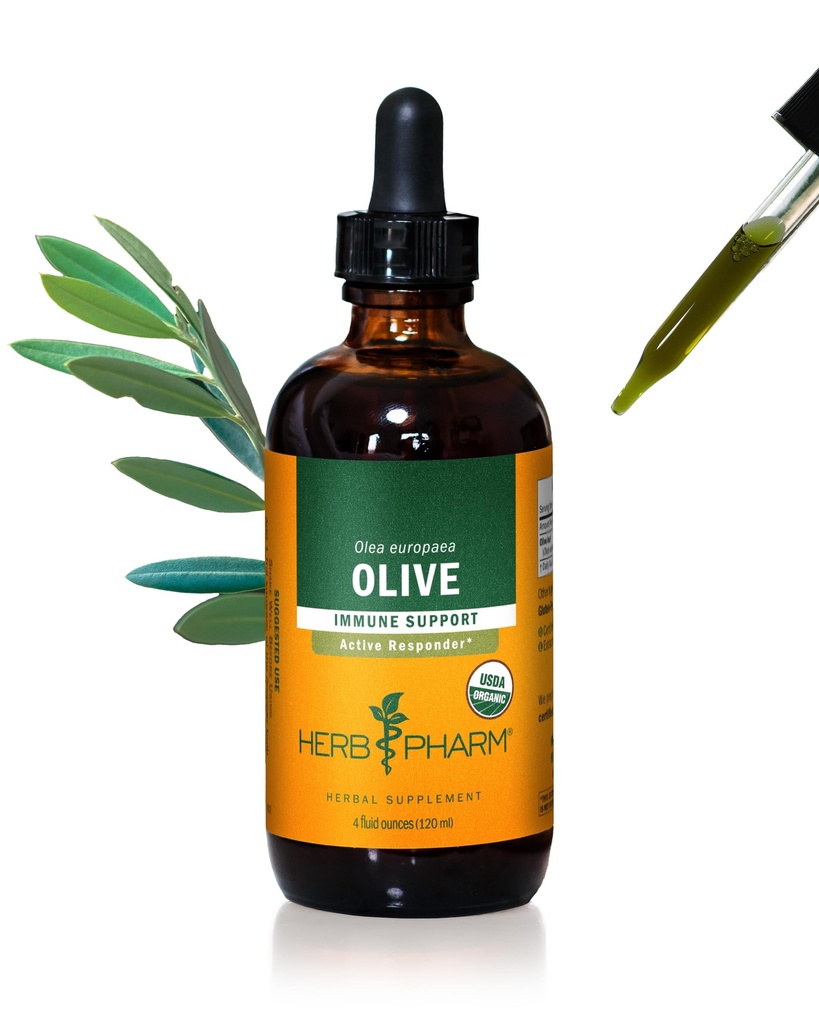 Herb Pharm Certified Organic Olive Leaf Liquid Extract Drops for Immune System Support, 4 Oz
