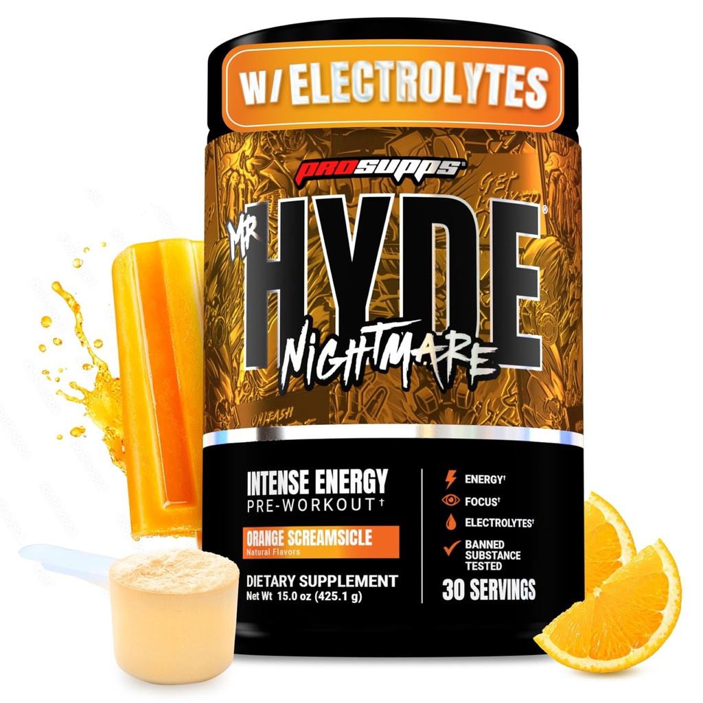 PROSUPPS M. Hyde Nightmare Pre Workout Powder avec caféine et bêta Alanine - Pré-entraînement pour l'énergie intense, la concentration mentale et la performance - Suppléments de gym et fitness (Orange Creamsicle, 30 portions)