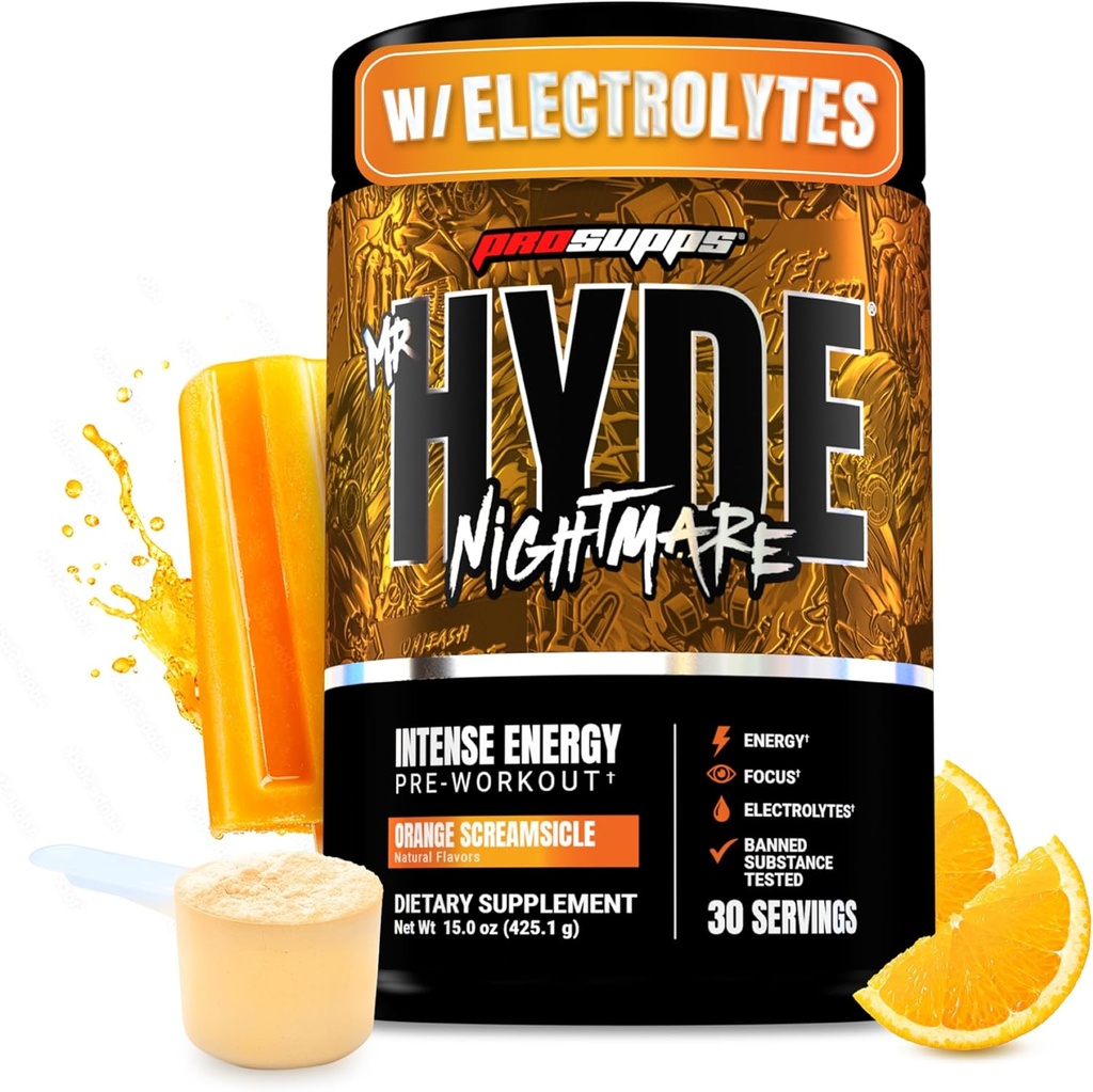 PROSUPPS M. Hyde Nightmare Pre Workout Powder avec caféine et bêta Alanine - Pré-entraînement pour l'énergie intense, la concentration mentale et la performance - Suppléments de gym et fitness (Orange Creamsicle, 30 portions)