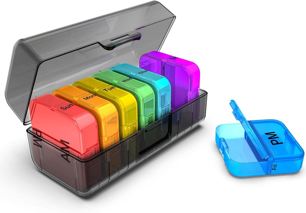 Daviky Pill Box 7 Day, Pill Organizer 2 fois par jour, Pill Cases Organizer 7 Day Am Pm, Portable Travel Pill Organizer, Daily Pill Box Organizer, Large Pill Organizer for Fish Oil, Vitamine, Supplément
