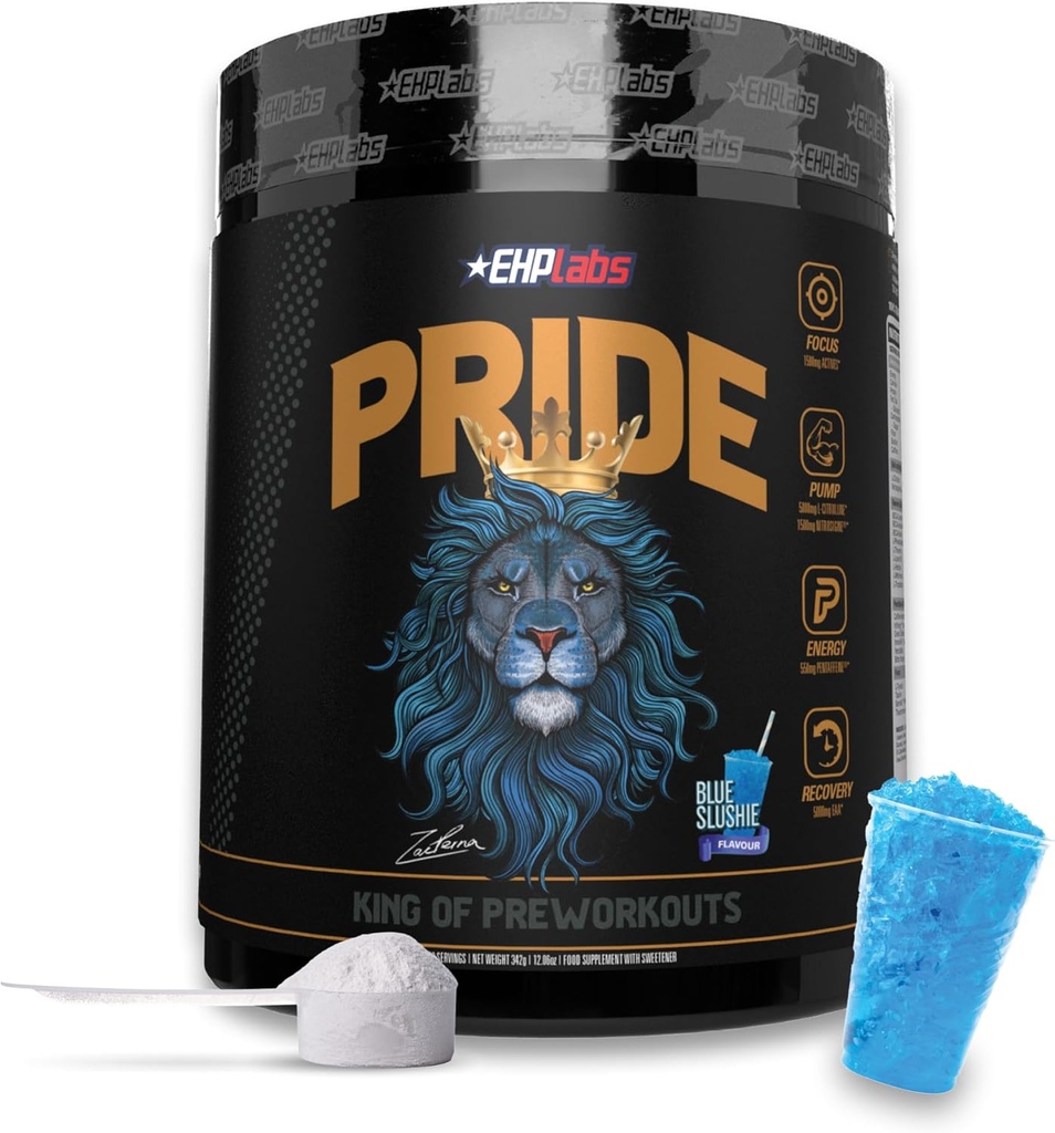 EHP Labs Pride Pre Workout Powder Energy Supplément - Sugar Free Preworkout pour les hommes et les femmes, Energy Powder Boost Boost avec BCAA - 280mg de caféine - Blue Slushie (40 portions)