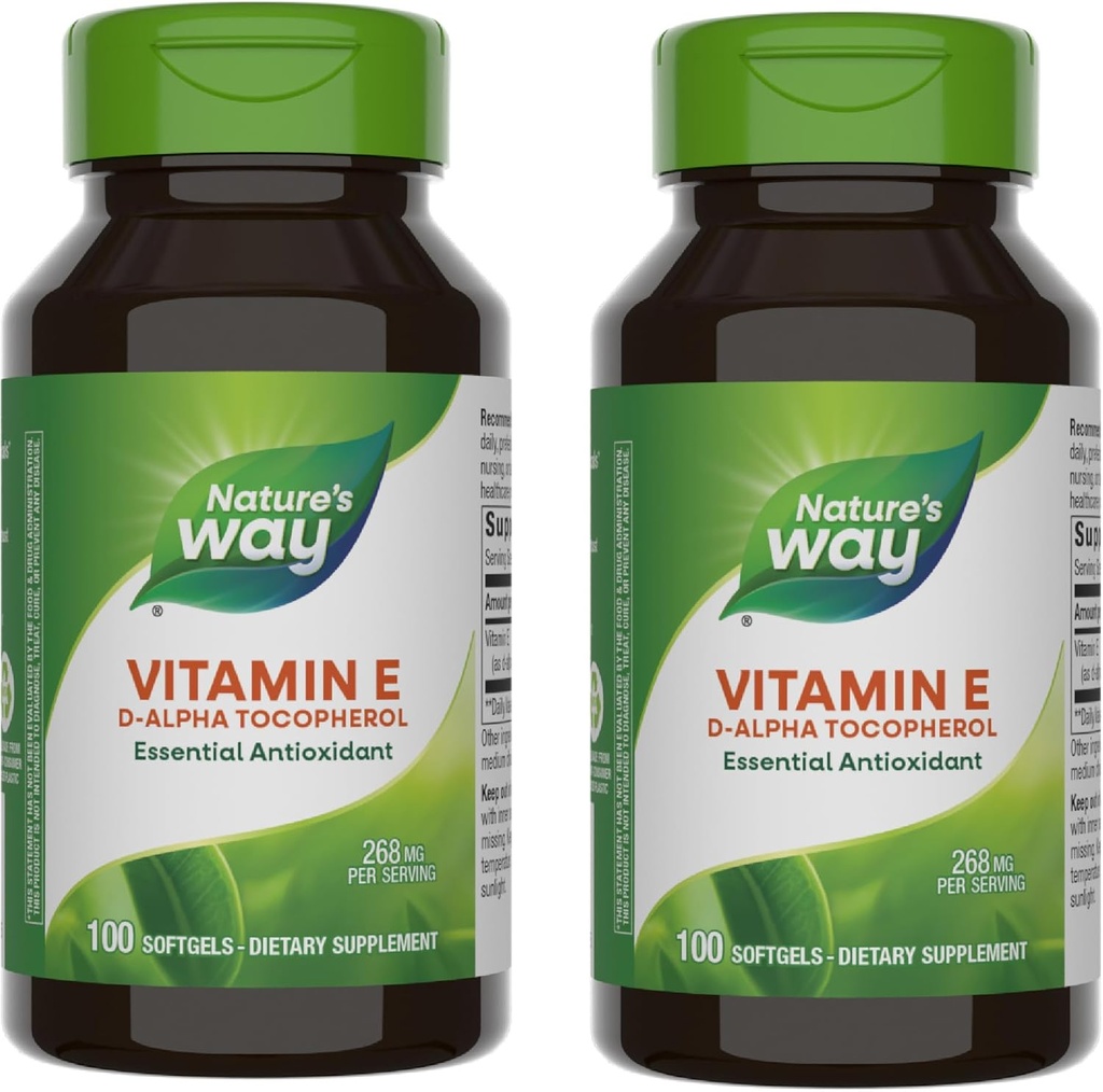 Voie de la nature Vitamine E, Tocophérol D-Alpha, antioxydant essentiel, aide à neutraliser les radicaux libres*, 268 mg par portion, 100 softgels (paquetage mai vary) - 2 pack