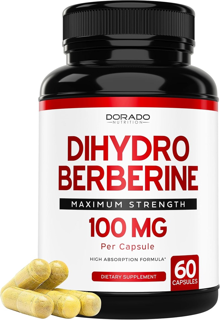 Dihydro Berberine Supplement 100mg, 60 Capsules (Patented GlucoVantage Super Berberine with 5X More Effective Than Beerine with Less Side Effects) - Third Party Tested, Vegan & USA Made