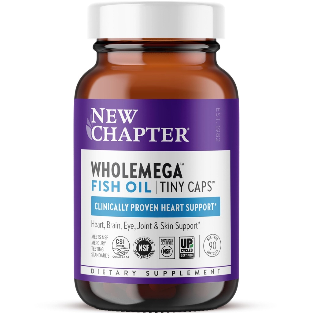 Nouveau chapitre Supplément d'huile de poisson Wholemega, Capsules minuscules, 2000mg par portion, Huile de saumon sauvage d'Alaska éprouvée cliniquement avec Oméga-3 + Vitamine D3 + Astaxanthine, 500mg Chaque - 90 Compte