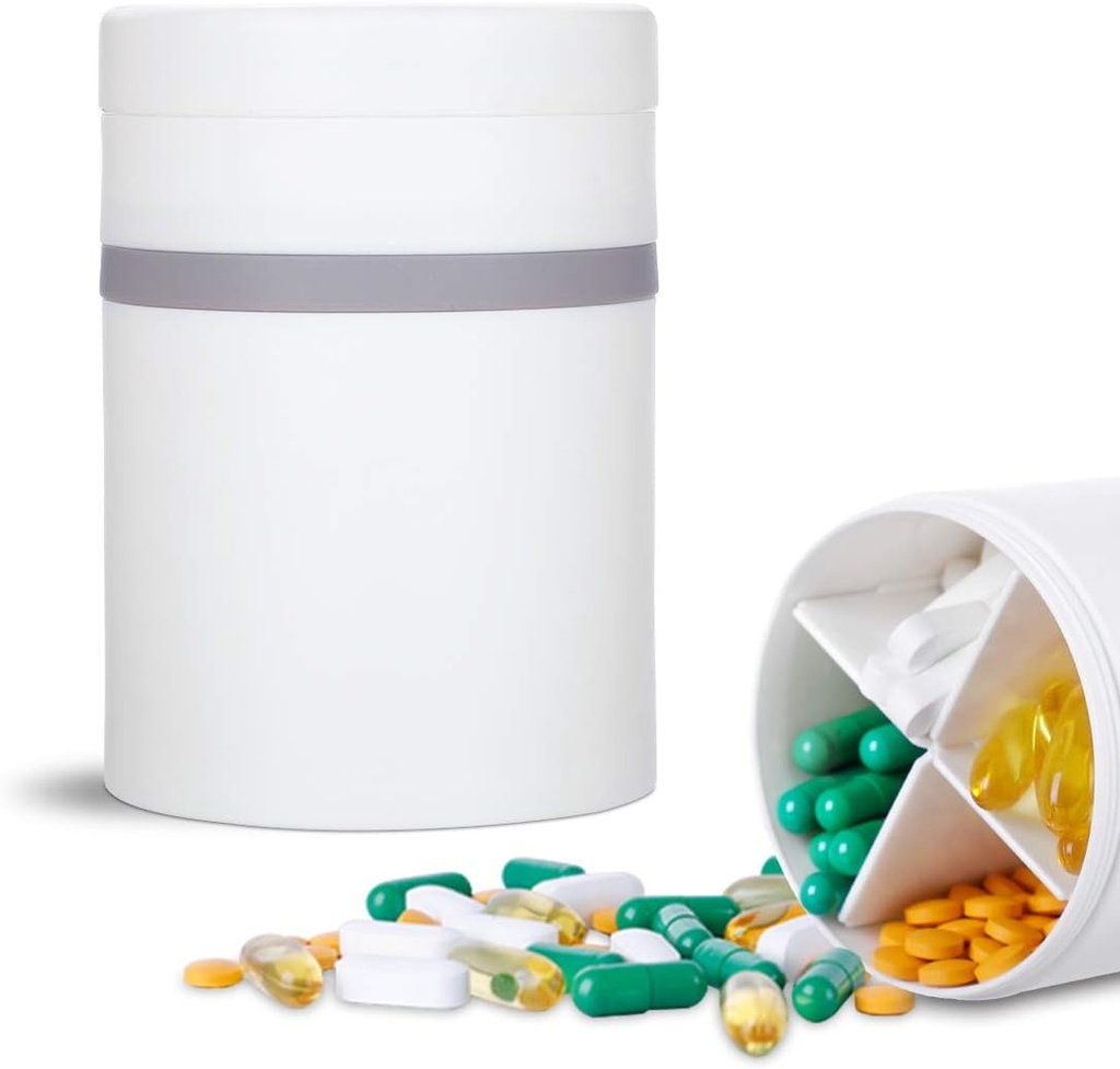 Extra grand supplément Organisateur et portable cas de pilule avec 8 compartiments Double couche Distributeur de médicaments Vitamines mensuelles Organisateurs bouteille de pilule, blanc