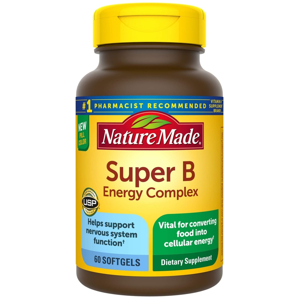 Nature faite Super B Complexe énergétique, complément alimentaire pour le système nerveux, 60 Softgels, 60 jours d'approvisionnement