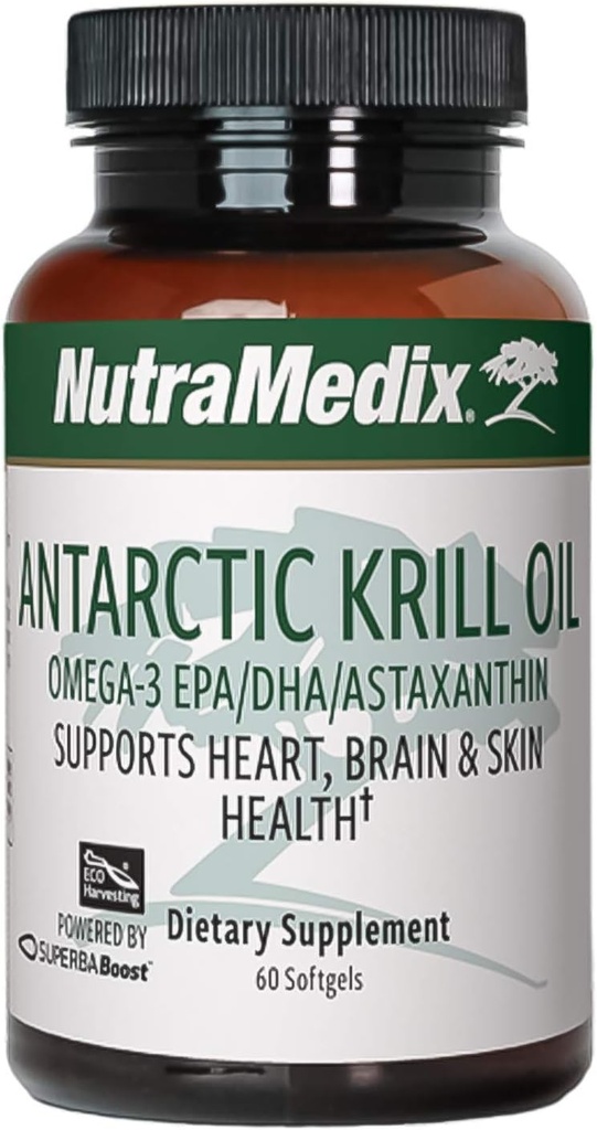 NutraMedix Antarctique Krill Oil 500mg - Supplément d'huile de poisson - Omega-3s (EPA & DHA) + Astaxanthin - Supplément de Krill rouge pour le soutien à la santé articulaire, immunitaire, cardiaque, hépatique et cérébrale (60 Softgels)