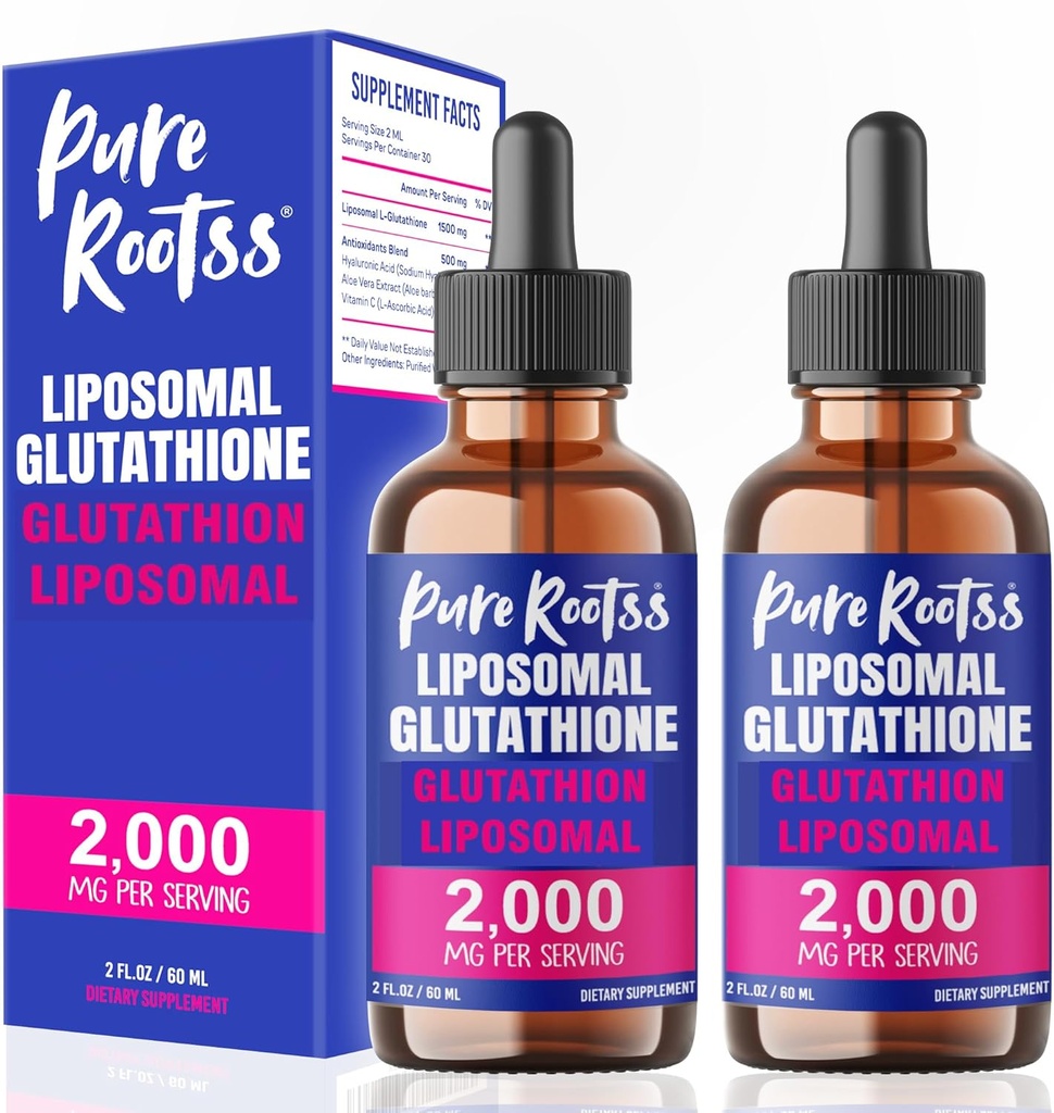 Supplément liquide de glutathion liposomique (paquet de 2), 98% Absorption, avec vitamine C, L- glutathion, 2 Fl Oz par bouteille