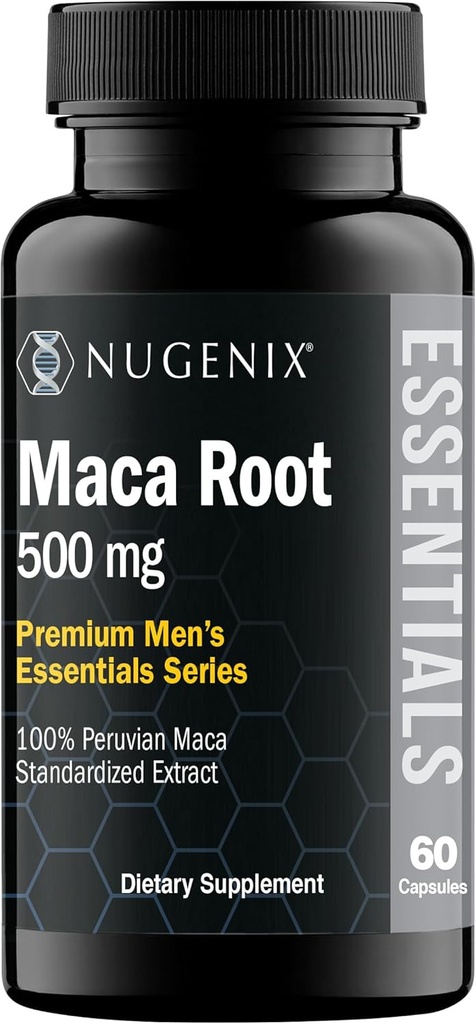 Nugenix Essentials Capsules de poudre de maca - 100% extrait de maca péruvienne, Ginseng péruvien, MacaPrime - 60 Compte