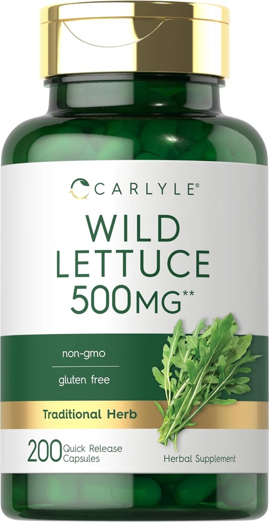 Extrait de laitue sauvage de Carlyle 500mg, 200 capsules, sans OGM, supplément sans gluten