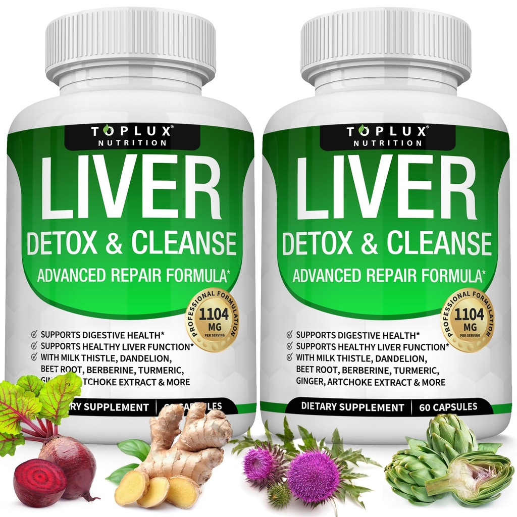 Nettoyer le foie Détox et la formule de réparation Supplément de désintoxication du foie – Thistle de lait avec dandelion, artichaut, curcuma, racine de betterave, curcuma et plus pour nettoyage naturel rapide à base de plantes non-gmo Vegan 60 capsules