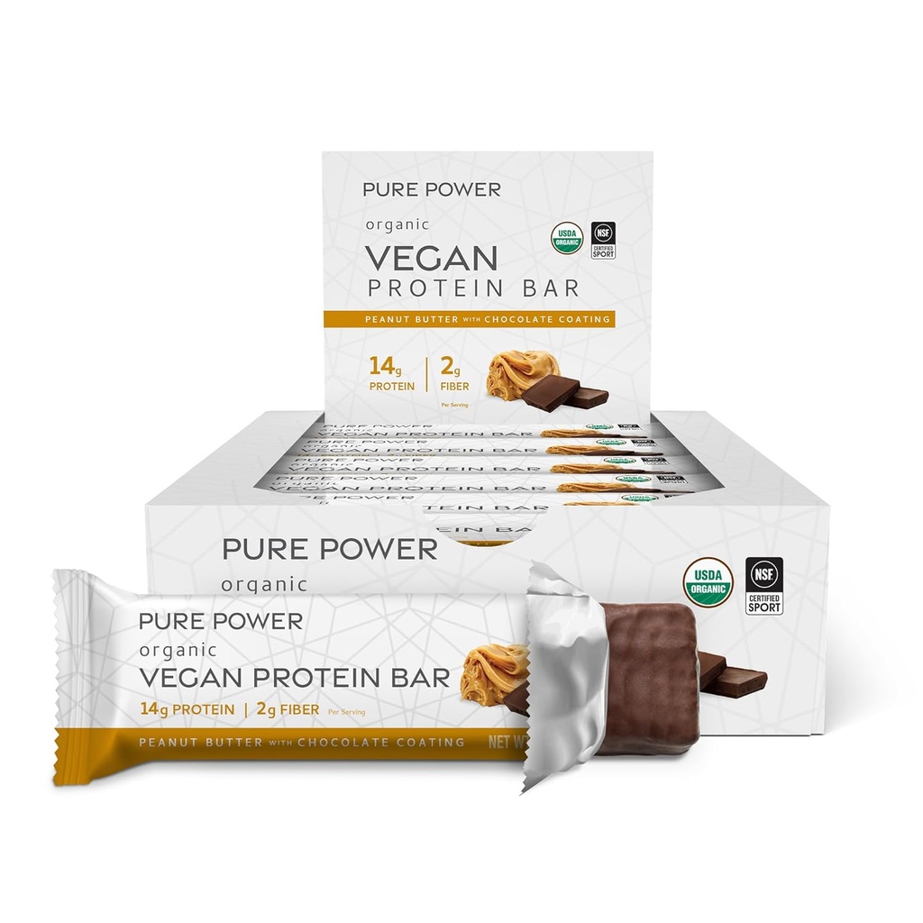 Dr. Mercola Pure Power Barres de protéines de beurre d'arachide, 12 portions, non OGM, sans soja, sans gluten, barres de protéines végétales