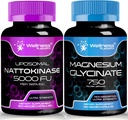 WELLNESS LABSRX Nattokinase Supplement Capsules - 5000 FU - Glycinate de magnésium Capsules 750 MG