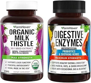 Enzymes digestives de FarmHaven avec 18 capsules de chardon de lait probiotiques et herbacées