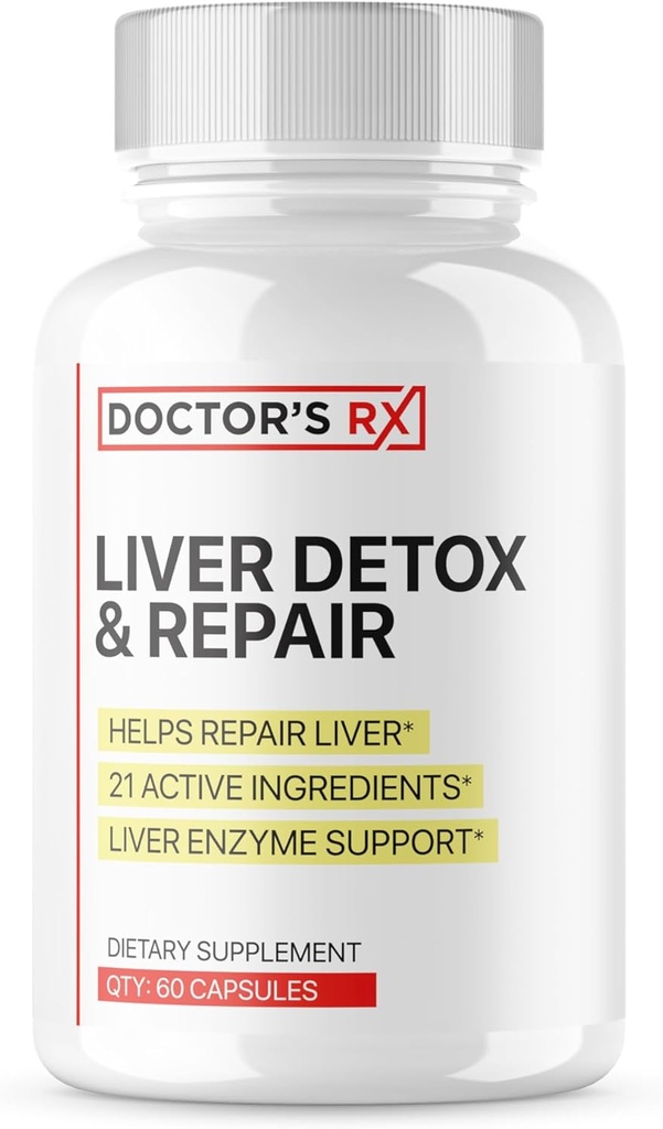 Doctor's RX.D. #1 RATED Premium Liver Cleanse & Detox.D'optimiser la fonction du foie, réparer les enzymes hépatiques.D'Ultra Dosed Formula w/ 21 Powerful Ingredients.Deuxième partie testée + USA Made - 60 capsules