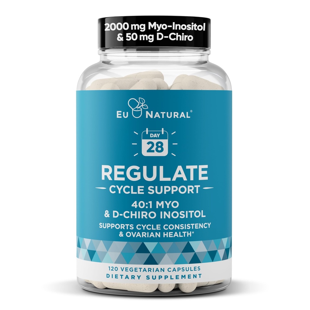 Soutien du cycle de régulation – Équilibre hormonal pour les femmes à l'Optimal 40:1 Myo-Inositol 2000 mg & D-Chiro Inositol 50 mg – Supplément pour la constance, les menstruations et le soutien à l'ovulation de la période – 120 capsules véganes