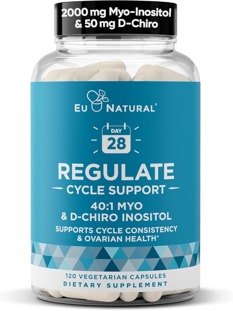 Soutien du cycle de régulation – Équilibre hormonal pour les femmes à l'Optimal 40:1 Myo-Inositol 2000 mg & D-Chiro Inositol 50 mg – Supplément pour la constance, les menstruations et le soutien à l'ovulation de la période – 120 capsules véganes