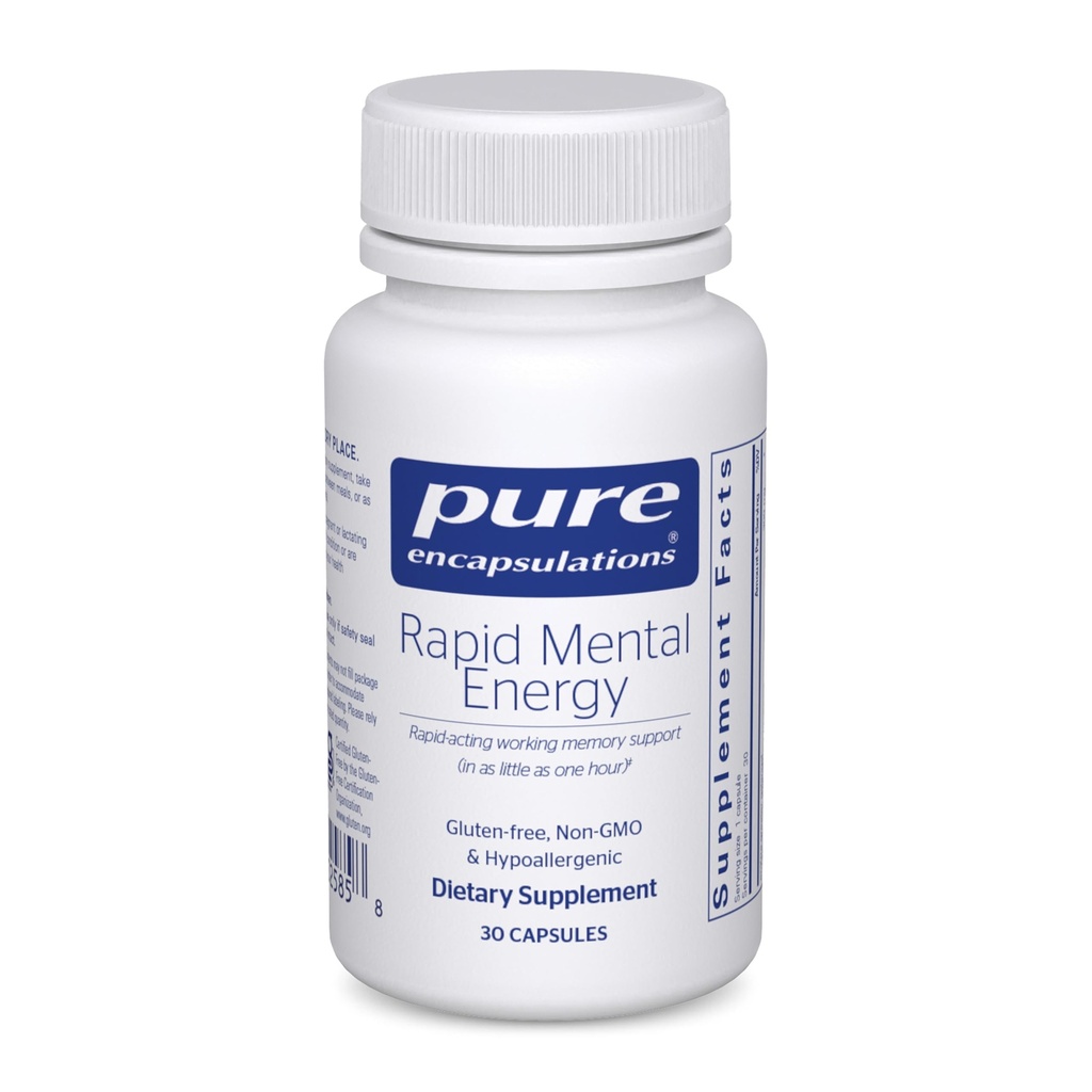 Encapsulations pures Énergie mentale rapide - Supplément mémoire végane pour soutenir la santé du cerveau - Extrait Ginkgo Biloba, Alpinia Galanga et Extrait Ginseng américain - Non-OGM et sans gluten - 30 capsules