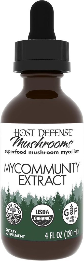 Host Defense MyCommunity Extract - 17 espèces Mélanger le supplément de champignons pour le support immunitaire - Extrait avec la Mane du Lion, Reishi. Chaga, Cordyceps, Turkey Tail & More - 4 fl oz (120 portions)*