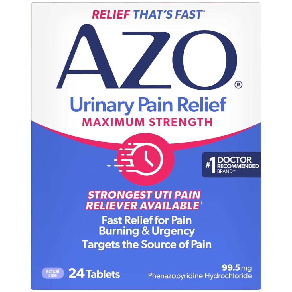 AZO soulagement de la douleur urinaire Force maximale, soulagement rapide de la douleur UTI, brûlure et urgence, cibles Source de douleur, #1 marque la plus fiable, 24 comprimés