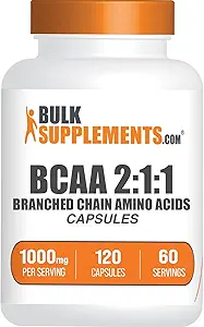 BulkSupplements.com BCAA 2:1:1 Capsules - Branched Chain Amino Acids, BCAA Supplements, BCAA Capsules - BCAA 1000mg, BCAA Pills - Gluten Free - 2 Capsules for Serving, 120 Capsules