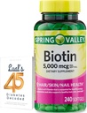 Spring Valley Biotin 5000 mcg 240 Compte, Supplément diététique pour les ongles de peau de cheveux, Vitamines capillaires pour la perte de cheveux pour les femmes avec 45 Diabète Décodé