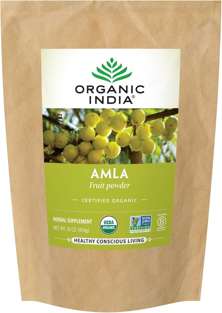 ORGANIC INDIA Amla Powder - Amalaki Indian Gooseberry, Immune Support, Vitamin C for Immune System, Vegan, Ayurvedic Superfood, Antioxidants, Non-GMO, Amla Powder for Hair Growth, Organic - 1 Lb