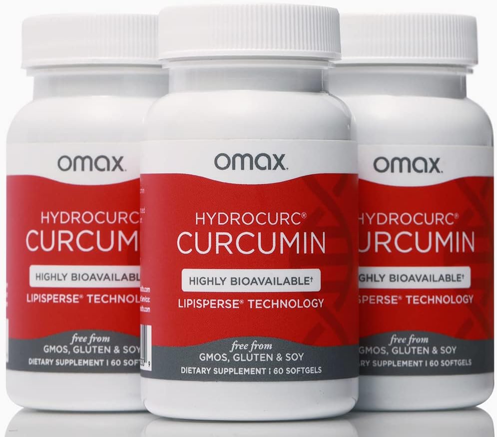Omax3 HydroCurc Curcumin curcuma Softgels, nanoparticules d'huile MCT hautement biodisponibles pour la puissance et l'absorption, santé des articulations, 180 Softgels (3 pack)