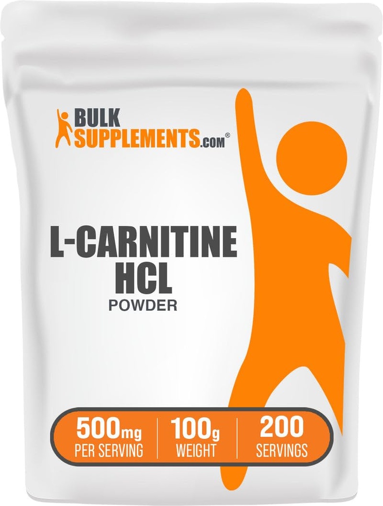 BulkSupplements.com Poudre de HCl L-Carnitine - Supplément de carnitine, poudre de carnitine, L-Carnitine 500mg - Sans aromatisants et sans gluten, 500mg par portion, 100g (3,5 oz) (paquet de 1)