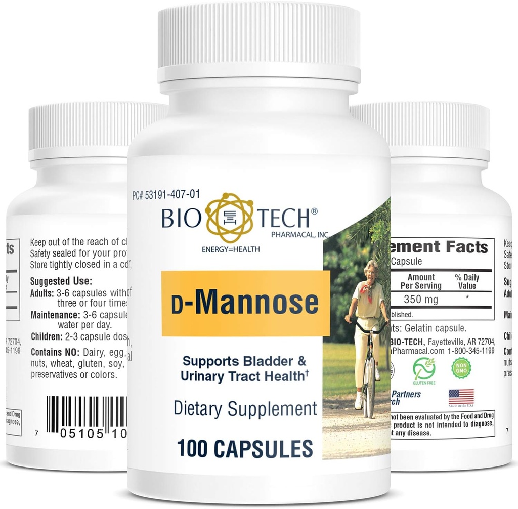 Bio-Tech Pharmacal D-Mannose, soutient la santé de la vésicule et de l'urine (100 comtes)