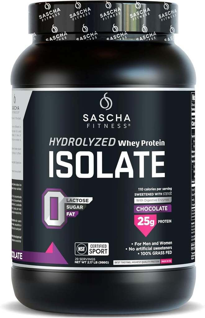 SASCHA FITNESS Isolat hydrolysé de protéines de lactosérum, 100 % gazonné (2 livres, chocolat)