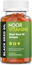 Noor Vitamines Capsules d'huile de graines noires halales, Vitamines halales, 1000 mg d'huile de graines noires de Nigella Sativa, Thymoquinone, Non-OGM, Sans gluten, 60 Compte