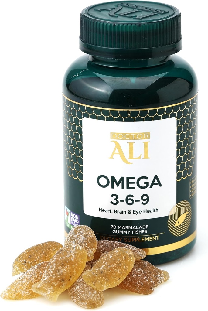 Doctor ALI - Vegan Omega 3-6-9 Gummies, sans poisson, sans OGM, ingrédients organiques.