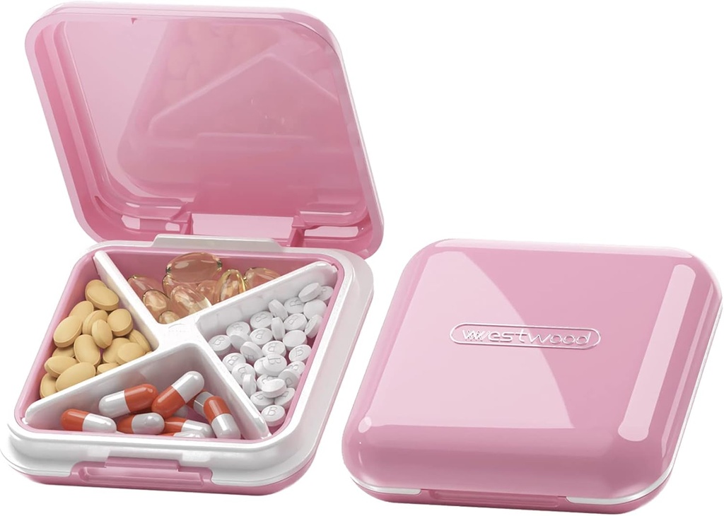 DUBSTAR Petites Pill Case, Mignon Pill Box - Organisateur quotidien des Pills de voyage, Portable Jolie Pill Container pour la poche de Purse, Compact Medicine Holder pour les vitamines, huiles de poisson, suppléments (puits)