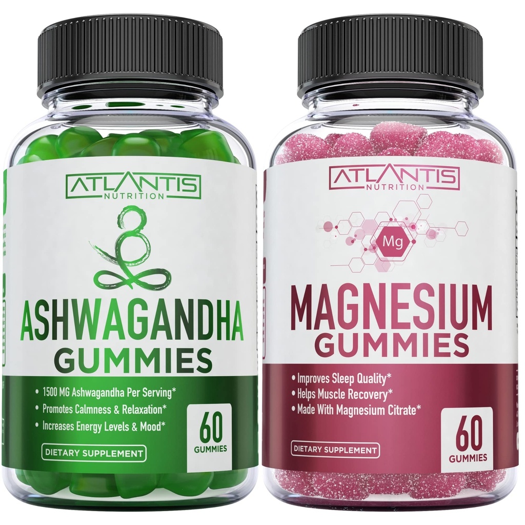 Ashwagandha & Gommies de magnésium pour l'amélioration du sommeil et des fonctions du corps renforcé. Ashwagandha stimule l'humeur et l'énergie - Magnésium aide à récupérer les muscles et soulage les crampes - végétalien