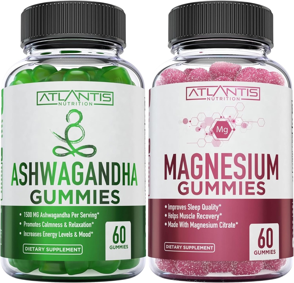 Ashwagandha & Gommies de magnésium pour l'amélioration du sommeil et des fonctions du corps renforcé. Ashwagandha stimule l'humeur et l'énergie - Magnésium aide à récupérer les muscles et soulage les crampes - végétalien