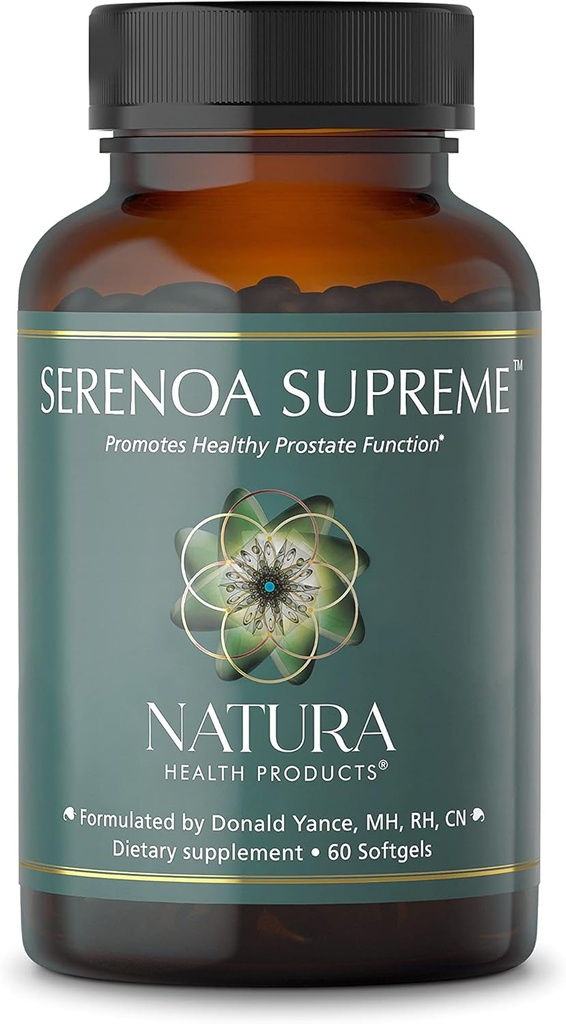 Produits de santé Natura Serenoa Supreme Supplement - Soutient la fonction de la prostate et le flux urinaire normal chez les hommes- avec Saw Palmento, Nettle, Cratavin, Huile de graines de citrouille (60 Softgels)