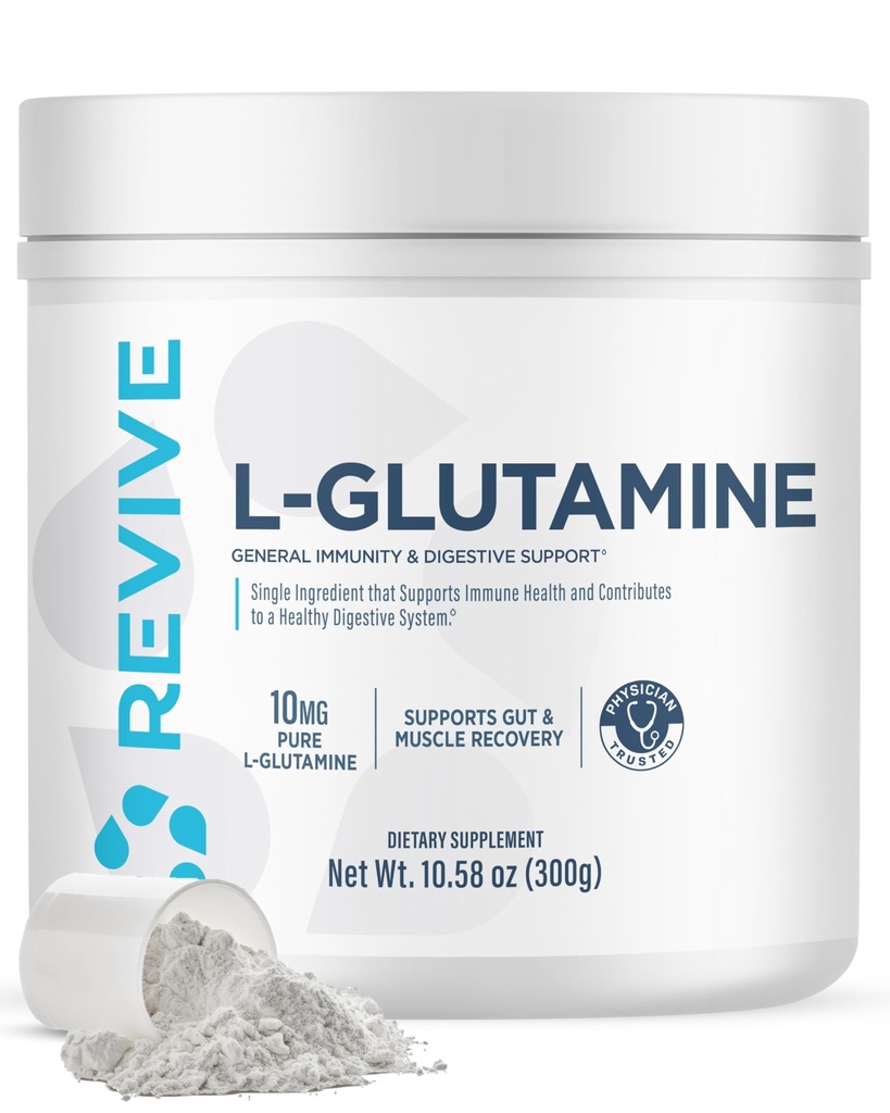 Revive Gut L-Glutamine Powder MD - Mascule Recovery & Immune System Booster for Adults - Promote la santé digestive et réduit la douleur musculaire - Immunity & Digestion Vegan Pure L Glutamine Supplément