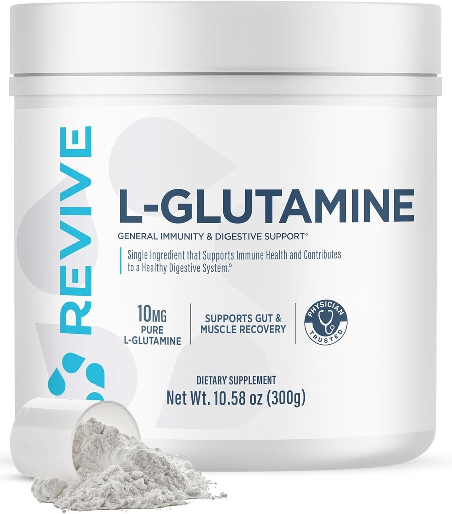 Revive Gut L-Glutamine Powder MD - Mascule Recovery & Immune System Booster for Adults - Promote la santé digestive et réduit la douleur musculaire - Immunity & Digestion Vegan Pure L Glutamine Supplément
