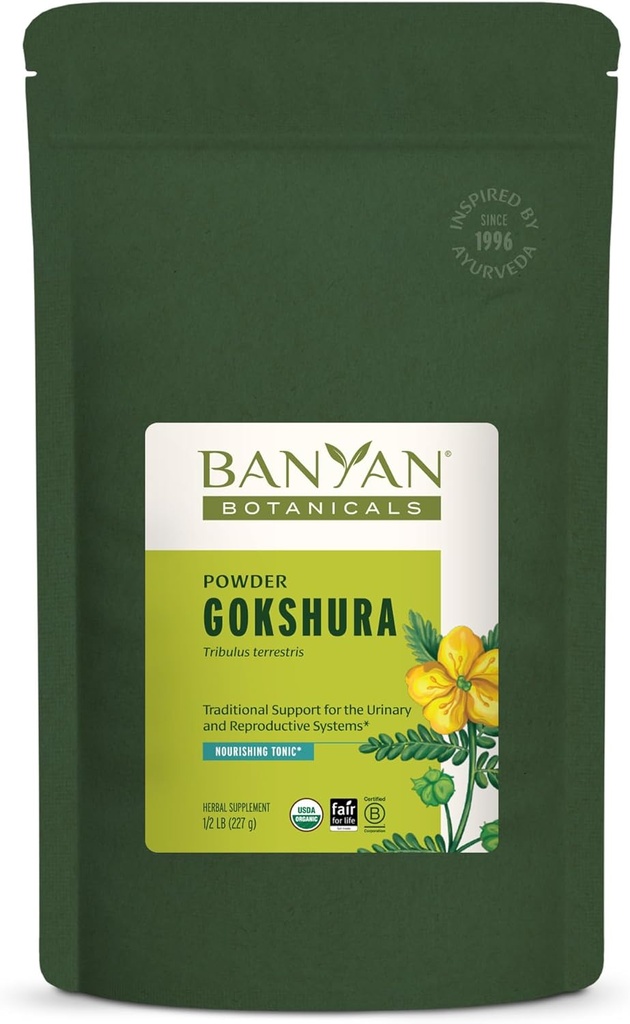 Banyan Botanicals Gokshura Powder – Fruits Gokshura organiques (Tribulus Terrestris) Powder – Supplément de vitalité pour hommes – soutient la santé urinaire* – 1⁄2 lb – Vegan non-OGM d'origine durable