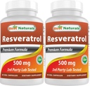 Best Naturals 2 Packs Resveratrol Complex 500 mg 60 Capsules de légumes faites avec la peau de raisin, vin rouge, Quercetin - Sans gluten et non OGM - (Total 120 Capsules)