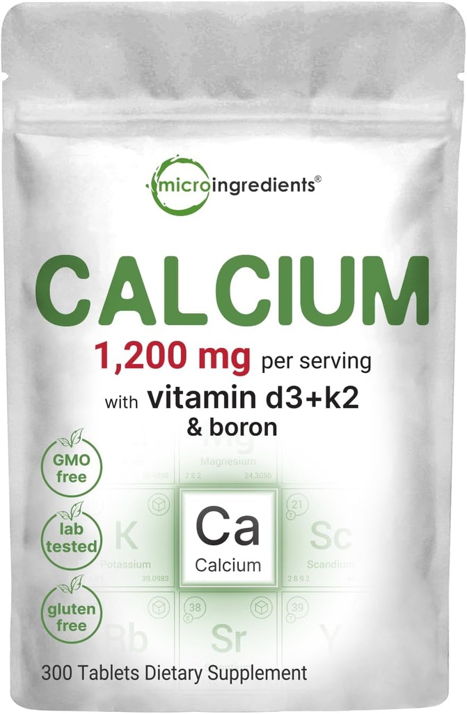 Micro Ingredients Calcium 1,200mg with Vitamin D3 & K2, 300 Tablets | Calcium Supplements for Women & Men | Mineral Complex Support Bone, Teeth, Colon & Cardiovascular Health | Non-GMO, Gluten-Free